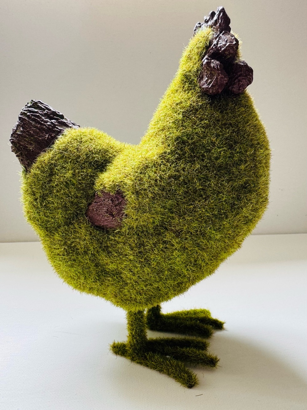 Moss-Covered Decorative Chicken Figurine - Green